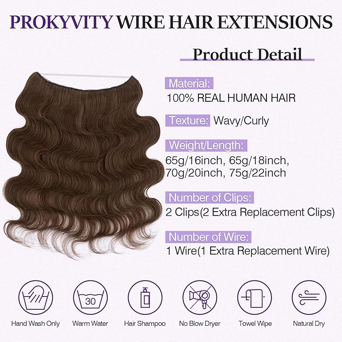 Halo Hair Extensions Real Human Hair,Halo Hair Extension 100% Human Hair,Wire Hair Extensions,Wavy Natural Brown 18inch/65g