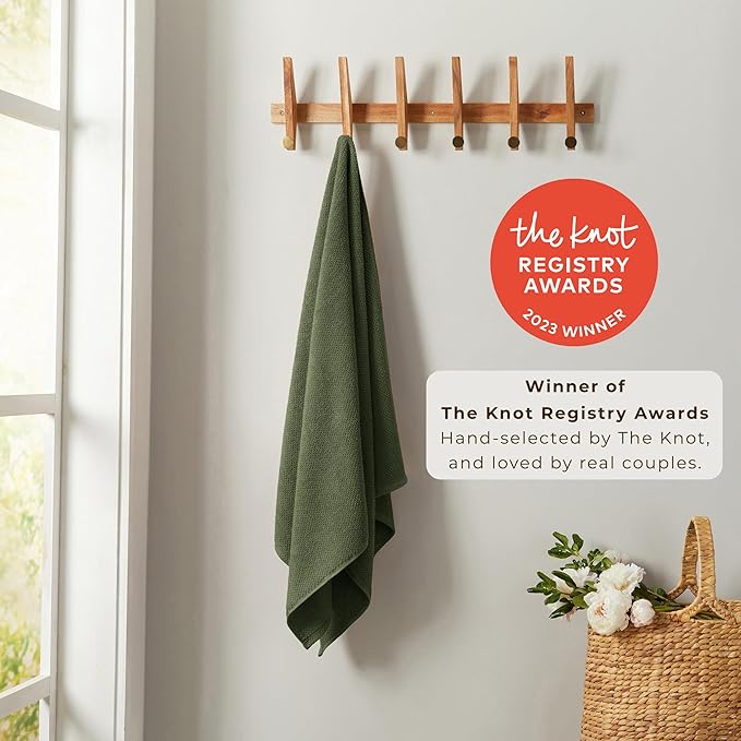 Great Bay Home 100% Cotton 12-Pack 13x13 Wash Cloth - Absorbent, Quick-Drying, Durable Face Towels for Bathroom Decor - Low-Twist, Two-Ply Fibers (Forest Green)