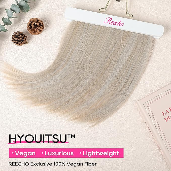 REECHO 12" Invisible Wire Hair Extensions with Thinner Softer Lace Weft Adjustable Size Removable Secure Clips in Short Straight Secret Hairpiece for Women - Pearl Platinum