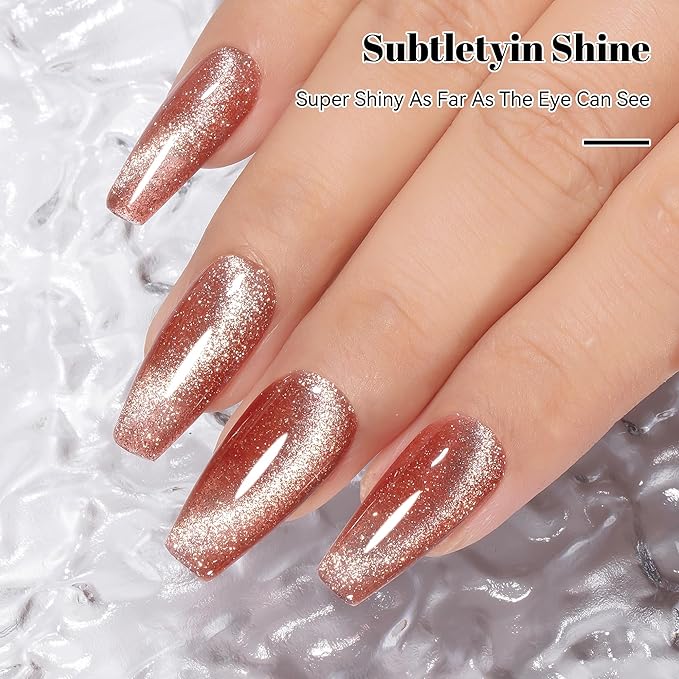 YTD Likomey Cat Eye Gel Nail Polish,Platinum Glitter 15ml Champagne Gold Magnetic Reflective Flash Sparkle Shiny Salon Home Fall Winter UV Color Varnish with Magnet Stick,HEMA Free TPO Free,MY512