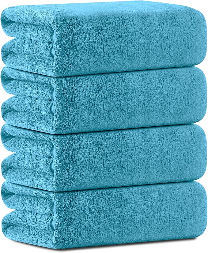Bathroom Towels Set of 4, Extra Large Bath Towel Oversized 35x70 Inch Microfiber Quick Dry Towel Ultra Soft Absorbent Shower Bath Sheets Towels for Hotel Spa Beach Fitness (Turquoise)