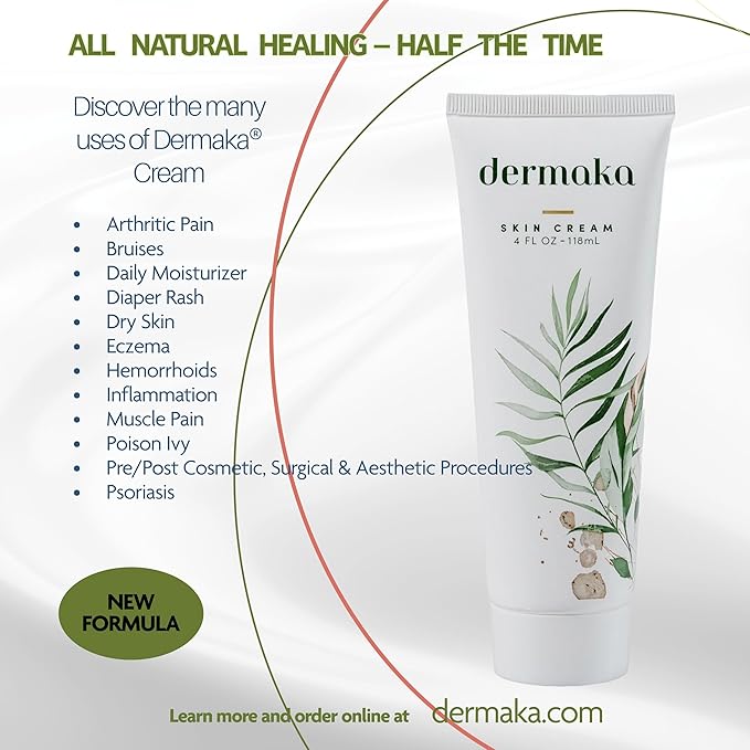 Dermaka All-Natural Arnica Skin Cream 4 oz – Dermatologist Tested Formula for Bruising, Swelling & Dryness – Enriched with Chamomile, Green Tea & Vitamins A & E – Smooth, Non-Greasy Texture