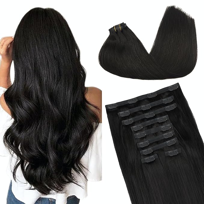 GOO GOO Clip in Hair Extensions Real Human Hair, Remy Human Hair Extensions Clip ins for Women, Natural Human Hair, 20inch 180g 9Pcs, #1B Natural Black
