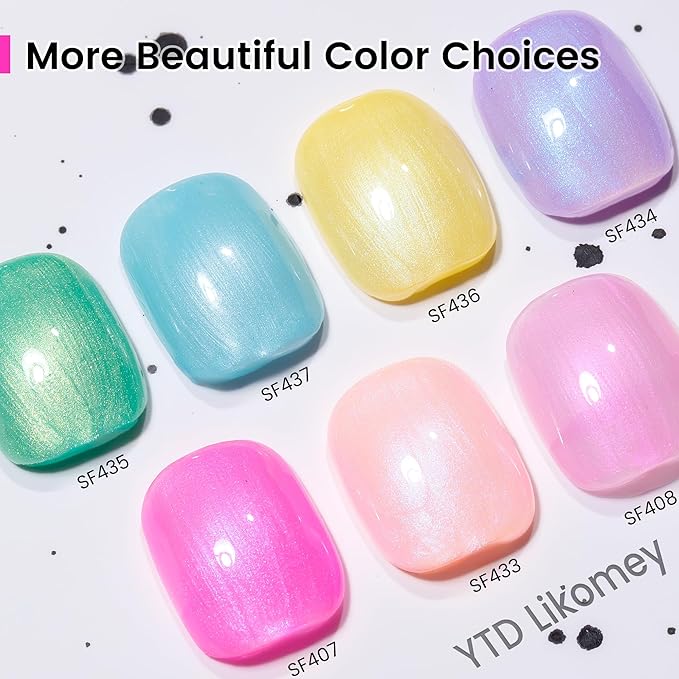 YTD Likomey Gel Nail Polish,15ml Pearlescent Light Pink Glitter Nails Gel,Fall Winter Pastel Pink Shimmer Shiny Sparkly Salon Home DIY Manicure UV Color Varnish,SF408