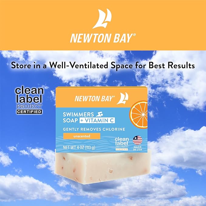 Swimmers Soap + Vitamin C | All Natural Body and Face Wash Soap Bar | Neutralizes and Washes Away Chlorine After Swimming | Revitalizes Sensitive Skin | Single 4 Ounce Soap Bar