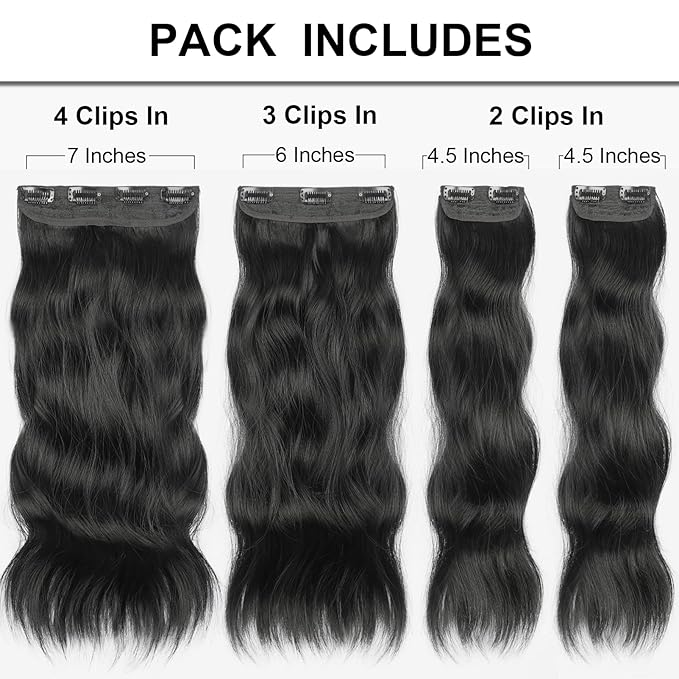 Vigorous Black Hair Extension 20Inch Clip in Hair Extensions 4PCS Natural Thick Synthetic Soft and Natural Thick Hairpieces for Women