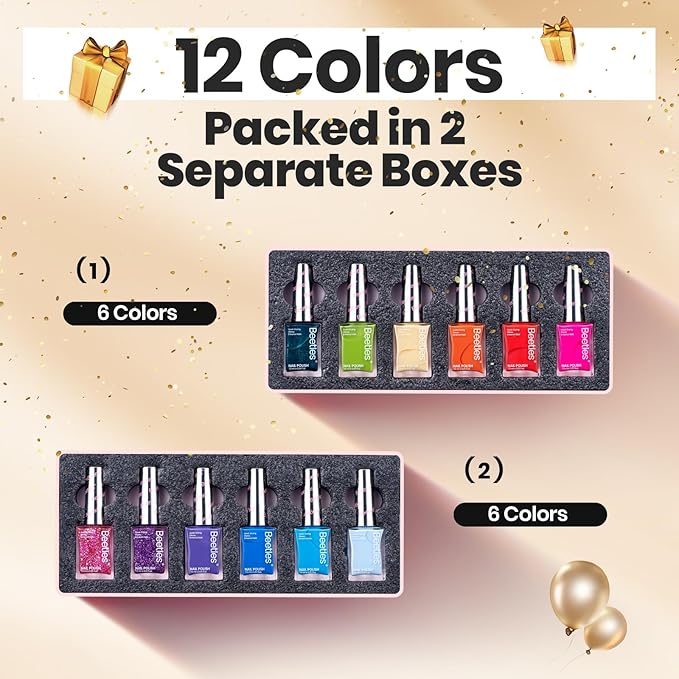 Beetles Quick Dry Neon Nail Polish Set - Glitter Rainbow Nail Polish Set 12 Colors Regular Air Dry Fingernail Polishs Pack for DIY Nail Art Salon Home Women Christmas Gift