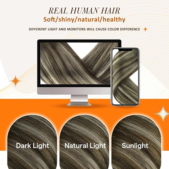Full Shine Clip in Extensions for Women Dark Brown Balayage Seamless Hair Extensions Clip in Dark Brown Ombre Platinum Blonde Invisible Hair Extension 16 Inch 8 PCS 120G