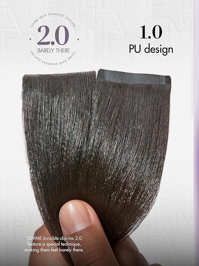 LUVME Invisible Clip in Hair Extensions, Yaki Straight Real Human Hair Remy Hair Clip ins for Women, Natural Human Hair, 16 inch 110g 6Pcs, Natural Black