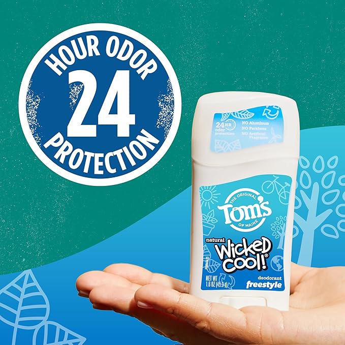 Tom’s of Maine Freestyle Wicked Cool! Natural Deodorant for Tweens, Aluminum Free Deodorant Stick, 1.6 oz (3 Pack)
