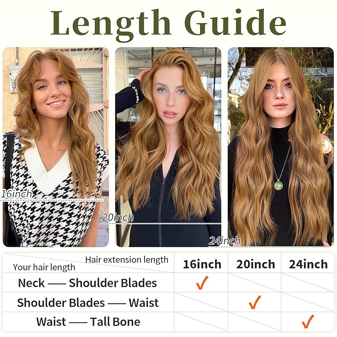 KooKaStyle Invisible Wire Hair Extensions with Transparent Headband Adjustable Size 4 Secure Clips Long Wavy Highlight Hairpiece 20 Inch Medium Reddish Blonde for Women