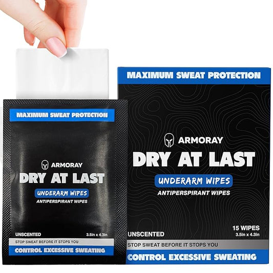 Armoray Dry At Last Underarm Deodorant Wipes Individually Wrapped - Anti Perspirant & Anti Sweat for Hyperhidrosis Treatment - Armpit Sweat Blocker - Deodorant Wipes for Women & Men, 15 Count