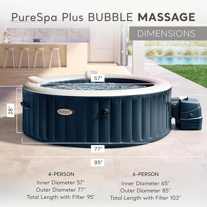 INTEX 28429EP PureSpa Plus Bubble Massage Spa Set: Includes – 2 Contoured Headrest – LED Light – 4 Person Capacity – 77" x 28"