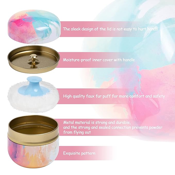 Powder Puff and Powder Container for Body Dusting Powder Case with Puff for Baby and Women,Loose Powder Containers with Puff for Travel (Rainbow1)