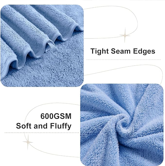 Ultra Soft Bath Towels Extra Large 35x70 Inches, 4 Pcs Bath Sheets 600 GSM Quick Dry Bathroom Towels Set for Hotel Camping Swim, Absorbent Oversized Shower Towels Blue