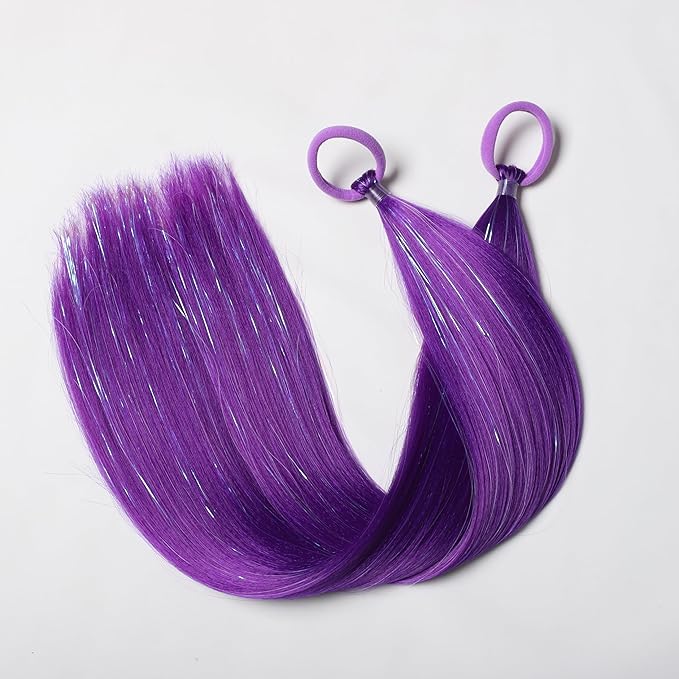 Purple Hair Extensions for Braids Ponytail Extension 2 Packs, 20 inch Crazy Hair Day Accessories for Women, DIY Festival Wacky Rave Braids,Tinsel Mixed
