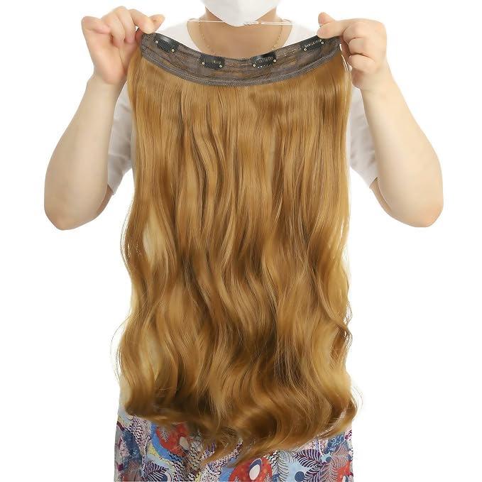 Invisible Wire Hair Extensions Transparent Wire Adjustable Size 4 Secure Clips Long Wavy Curly Secret Hairpiece 24 Inch for Women