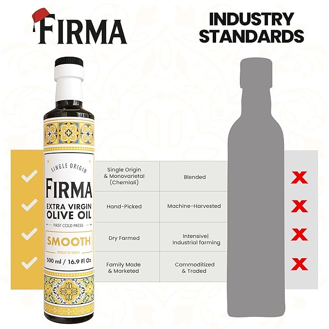 Smooth Extra Virgin Olive Oil – Single Origin Chemlali Olives from Tunisia, Buttery & Versatile, First Cold Press, Hand-Picked, Monovarietal, Family Made, Everyday Cooking Oil 500mL (16.9 oz)