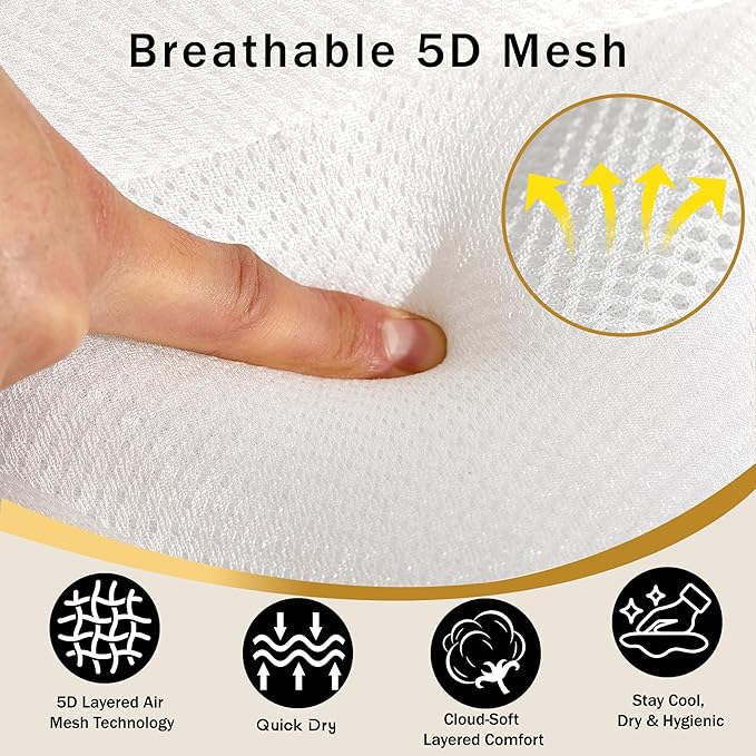 Bath Pillow for Tub - PYRRHIC Luxury Bathtub Pillow 5D Mesh with Neck & Back Support Non-Slip Suction Cups Fast Drying Soft Spa Pillow Relaxing Bath Accessories with Hook Laundry Bag White