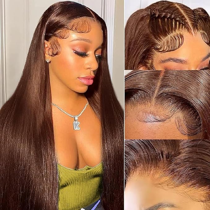 AMIRTY 200% Density Chocolate Brown Lace Front Wigs Human Hair for Women 13X4 HD Transparent Lace Front Wigs Brazilian Virgin Straight Wig Human Hair Pre Plucked 24Inch