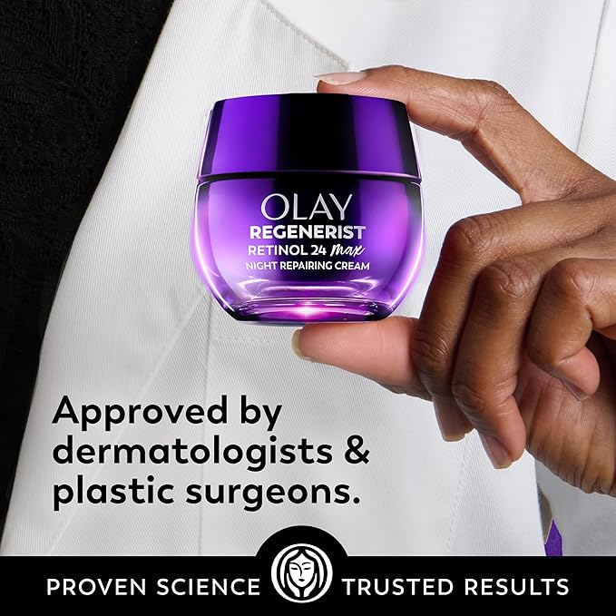 Olay Retinol Night Cream for Women, MAX, Anti-Aging Face Moisturizer, Fragrance-Free, Gift for Women, Non Greasy - Anti-Wrinkle, Hydrating Skin Care - Triple Collagen Cream, Niacinamide, 1.7oz