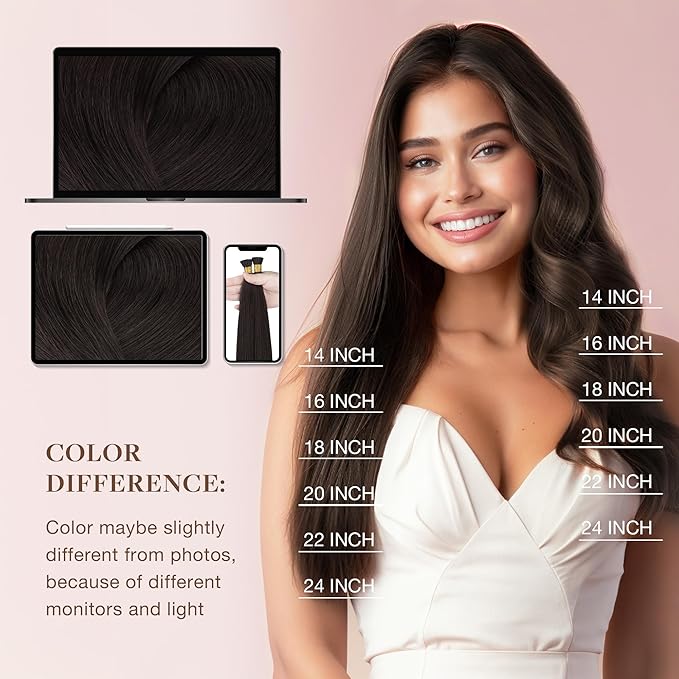 GOO GOO I Tip Hair Extensions, Real Human Hair, 14inch 50g 100S, Cold Fusion I Tip, Invisible Remy, 2 Dark Brown