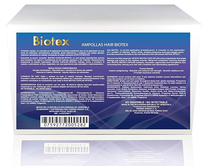 Mystic Biotex Ampoule Anti-Frizz, Restores and Repairs Damaged Hair - Provides Essential Nutrients and Vitamins - Hair Treatment Ampoules With Hyaluronic & Amino Acid (Pack 24)
