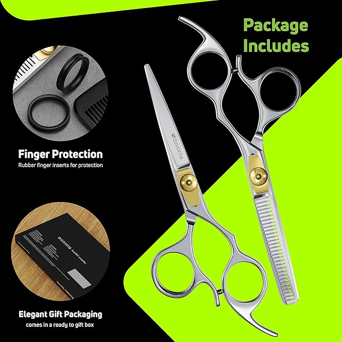 Suvorna Hair Cutting Scissors and Thinning Shears Set - Professional Hair Scissors Set - Barber Scissors and Accessories - Made with 420C Japanese Stainless Steel and Extremely Razor Sharp Edge.