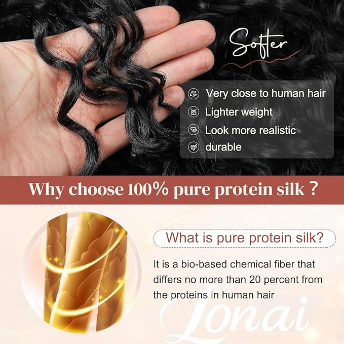 LONAI 4PC Clip in Hair Extensions, 100％ Pure Protein Silk Curly Hair Extension for Women, 26 Inch Long Soft Natural Hair Extensions-Natural Black