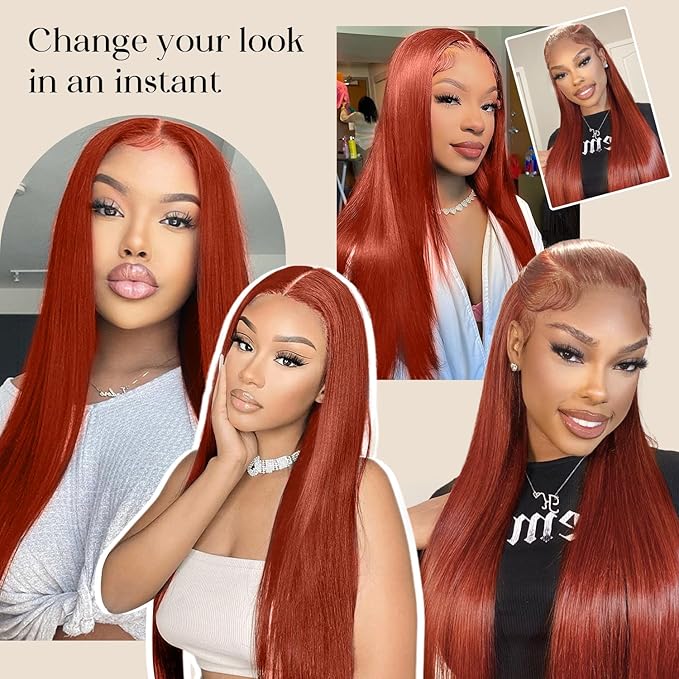 AMIRTY 250% Density Ginger Wig Human Hair 13X4 Reddish Brown HD Lace Front Wigs Human Hair Bleached Knots for Women 12A Straight Wigs Human Hair with Baby Hair 28Inch