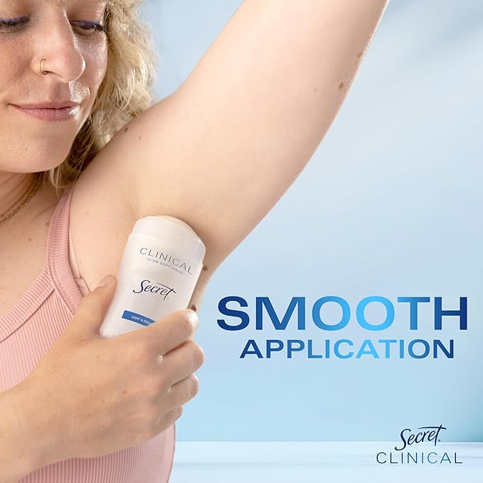 Secret Clinical Strength Antiperspirant Deodorant for Women, 3X Stress Protection, 72hr Sweat & Odor Protection, PH Balancing Minerals, Soft Solid, Light & Fresh Scent, 2.6 oz (Pack of 2)