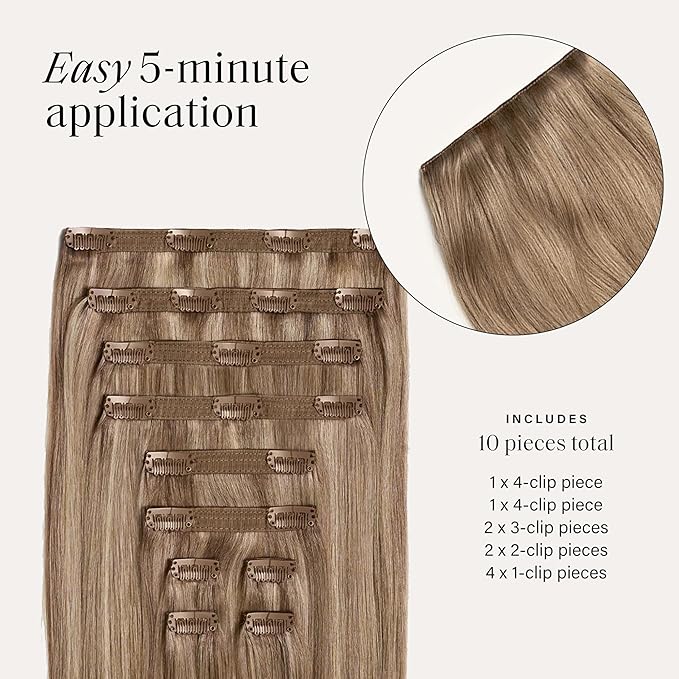 Luxy 100% Remy Human Hair, Classic 160g Clip-In Hair Extensions - 10 Wefts Multi-Dimensional Color for Natural Blending, Adds Volume & Length, Easy Apply & Remove 16" Dimensional Natural Blonde