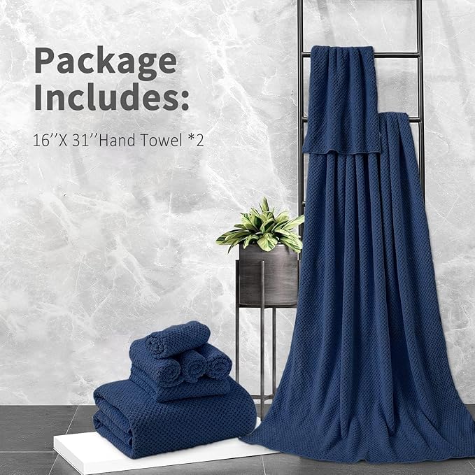 Hand Towels Set 2 Pack-16“x31”,Ultra Soft Microfibers Bathroom Towel Set Highly Absorbent Quick Dry Luxury Premium Towel Lightweight Durable Hand Towel Collection for Hotel Spa Gym Kitchen,Navy Blue