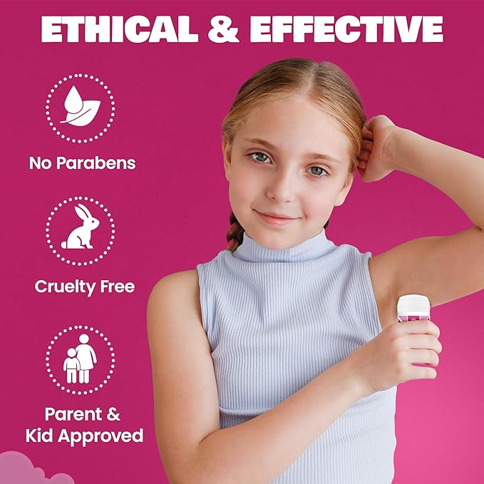 Fresh Kidz Deodorant Stick for Kids and Teens - Baking Soda and Aluminum-free 24 Hour Protection for Sensitive Skin - Girls "Pink", 2.65 oz / 75 g