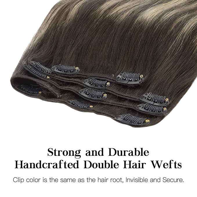 HOTBANANA Human Hair Clip in Hair Extensions, Balayage Natural Black to Light Blonde 75g Clip in Hair Extensions Real Human Hair Straight Remy Hair Clip Ins Dark Roots Ombre 12 Inch 7pcs