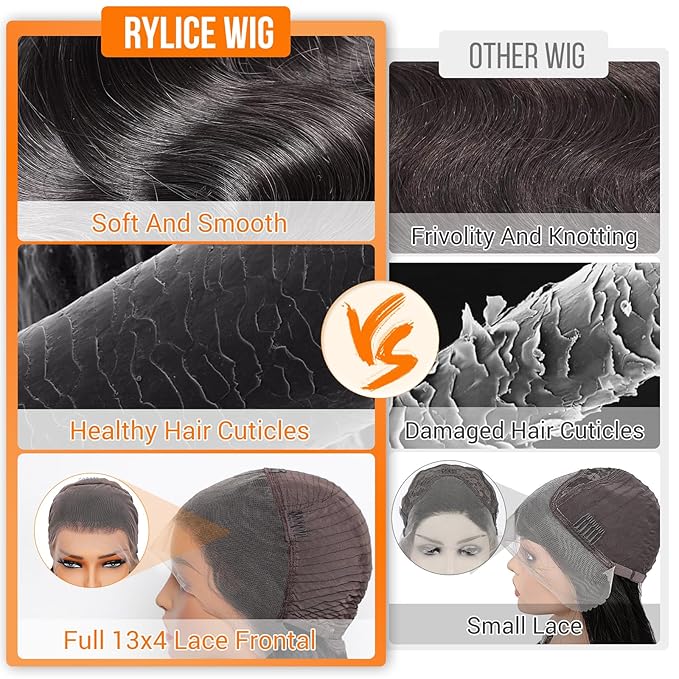 13x4 HD Lace Front Wigs Human Hair 30 Inch Natural Black Body Wave Human Hair Wig 200 Density 12A Glueless Wigs Lace Front Wigs Pre Plucked Glueless Frontal Wig for Women