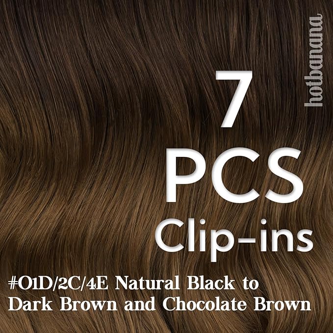 HOTBANANA Clip in Human Hair Extensions, Natural Black to Dark Brown and Chocolate Brown 120g 22 Inch 7pcs, Clip in Hair Extensions Remy Human Natural Straight