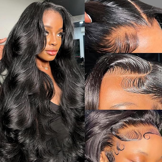 5x5 Closure Wigs Human Hair Body Wave 5x5 HD Transparent Lace Closure Wigs for Women 180 Density Glueless Lace Front Wig Pre Plucked Realistic Looking Black Color 36 inch