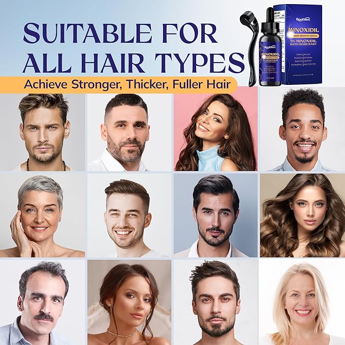 5% Minoxidil Hair Growth Kit for Men and Women: Extra Strength Minoxidil Hair Loss Treatment Serum with Rosemary for Faster Stronger Thicker Hair Growth 2 Fl Oz
