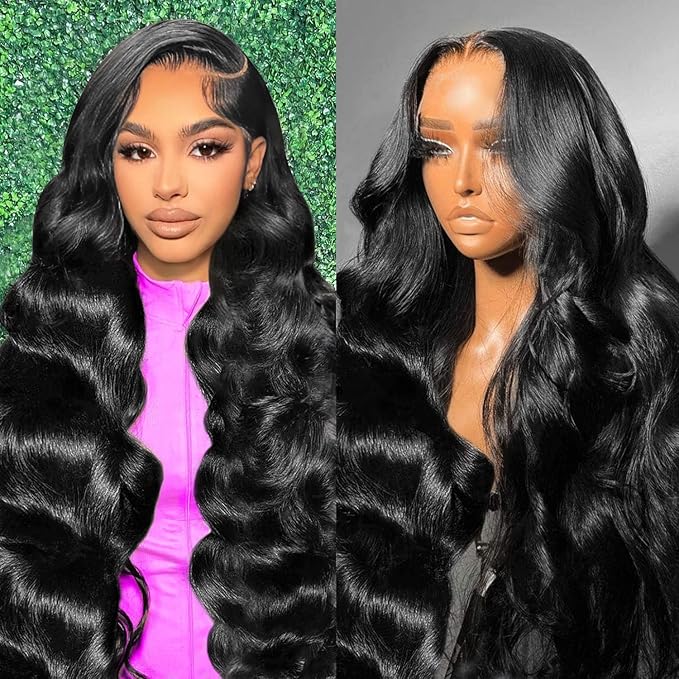 30 Inch 200 Density Body Wave 13x6 HD Lace Front Wigs Human Hair Pre Plucked 12A Body Wave Wet And Wavy Human Hair Wig HD Full Lace Frontal Wig 13x6 Black Wig For Black Women With Natural Hairline #1B