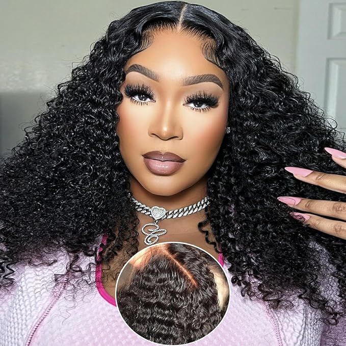 Curly Closure Wig Human Hair 5x5 HD Transparent 22 Inch Glueless Kinky Curly Wig ReadytoGo Pre Plucked for Black Women 5x5 Invisible Deep Curly Lace Front Wigs Wear and Go