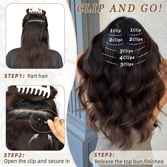 Vigorous Clip in Hair Extensions Light Blonde & Golden Blonde Long Wavy Hairpieces 20Inch Hair Extensions Clip Ins Soft Synthetic Hairpieces for Women (7Pcs)