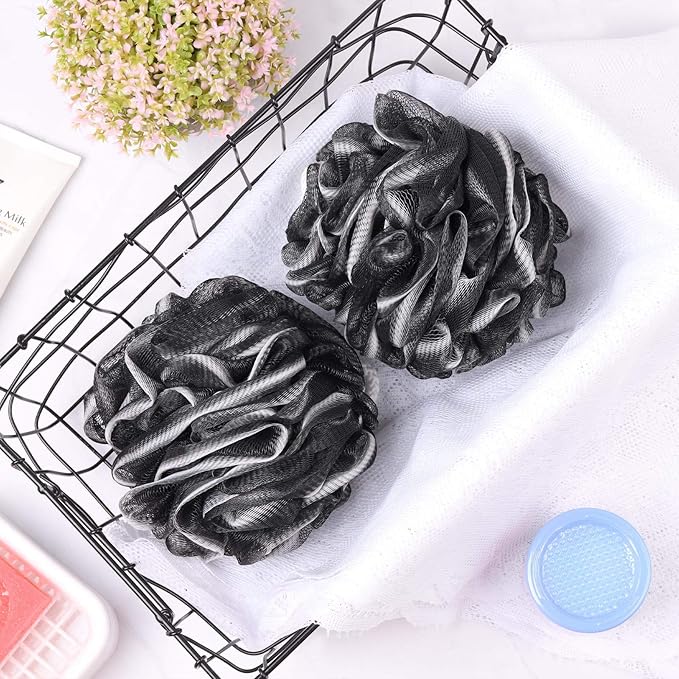 BTYMS 4 Pieces Shower Loofahs Bath Scrunchies 75g/pcs Large Bath Sponge Body Loofahs Shower Pouf Mesh Pouf for Bathing