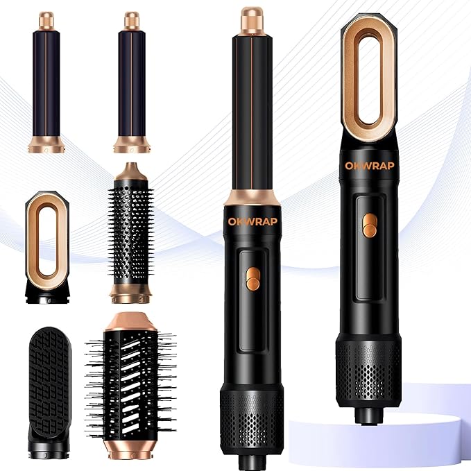 6 in ONE Blow Dryer Brush,Air Curling Iron Round Brush Blow Dryer 800W,Ionic Hair Dryer Brush for Women, Hot Air Brush Hair Styling Tools 100-120V