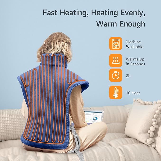 ALLJOY Heating Pad for Back Pain Relief, 24"x33" Weighted Heating Pads for Neck and Shoulder, Christmas Gifts for Women Men, Back Heating Pads Fast-Heating with 10 Heat Settings, 4 Timing Setting