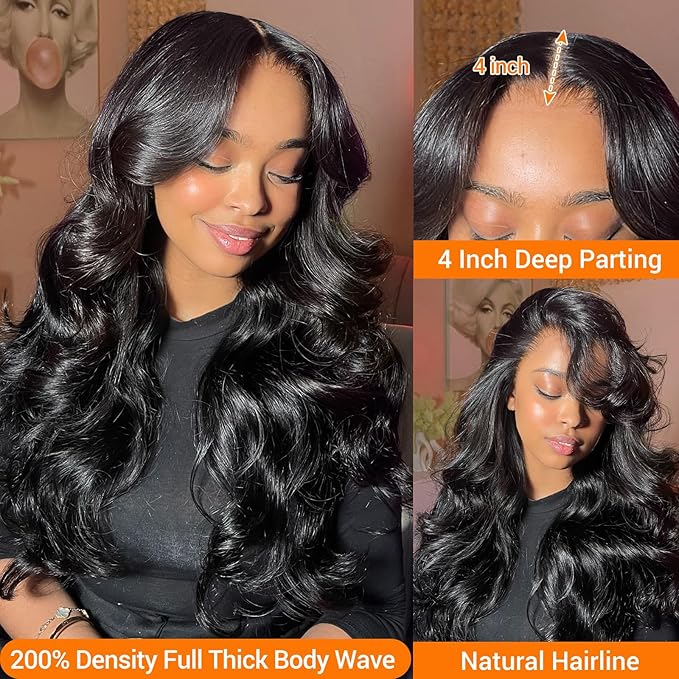 13x4 HD Lace Front Human Hair Wig 32 Inch Natural Black Body Wave Wigs Human Hair 200 Density 12A Glueless Wigs Lace Front Wigs Pre Plucked Glueless Frontal Wig for Women