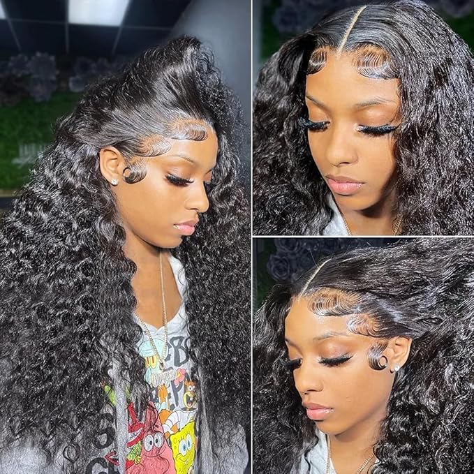24 Inch Deep Wave Lace Front Wigs Human Hair 13x4 HD Transparent Deep Curly Lace Frontal Wigs Human Hair Glueless Wig pre Plucked 200% Density Natural Color