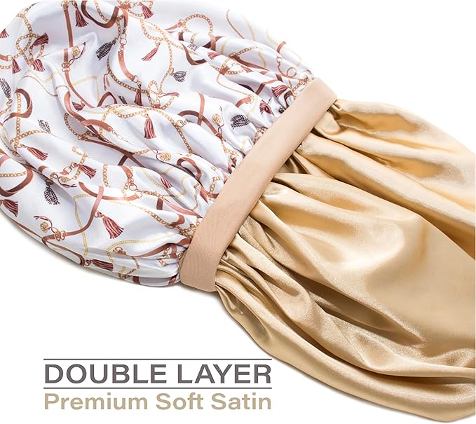 CAPLORD Double Sided Satin Bonnet for Sleeping - Adjustable Silk Sleep Cap for Women and Men