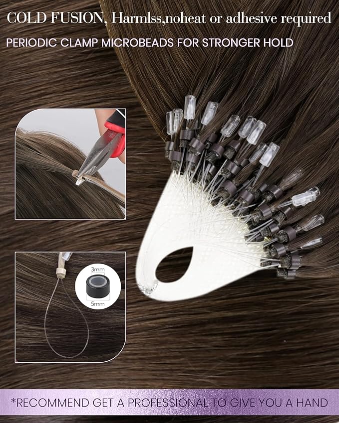 LaaVoo Micro Ring Hair Extensions Human Hair Brown Micro Extensions Human Hair Dark Brown Micro Loop Hair Extension Real Human Hair Brown Straight 1g/s 50g 20in
