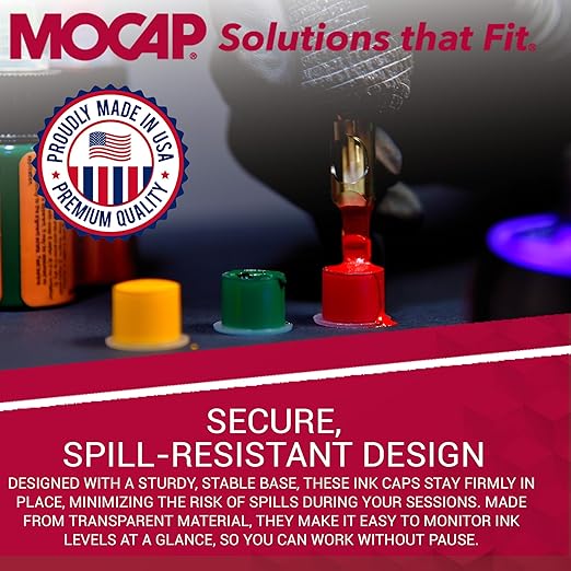 MOCAP Tattoo Ink Caps Kit (FC Series) – Flexible, Durable & Versatile Plastic Flanged Ink Caps for Tattoo Artists, Moisture & Dust Prevention, Secure & Easy to Use, LDPE Material - 300 Total Pcs
